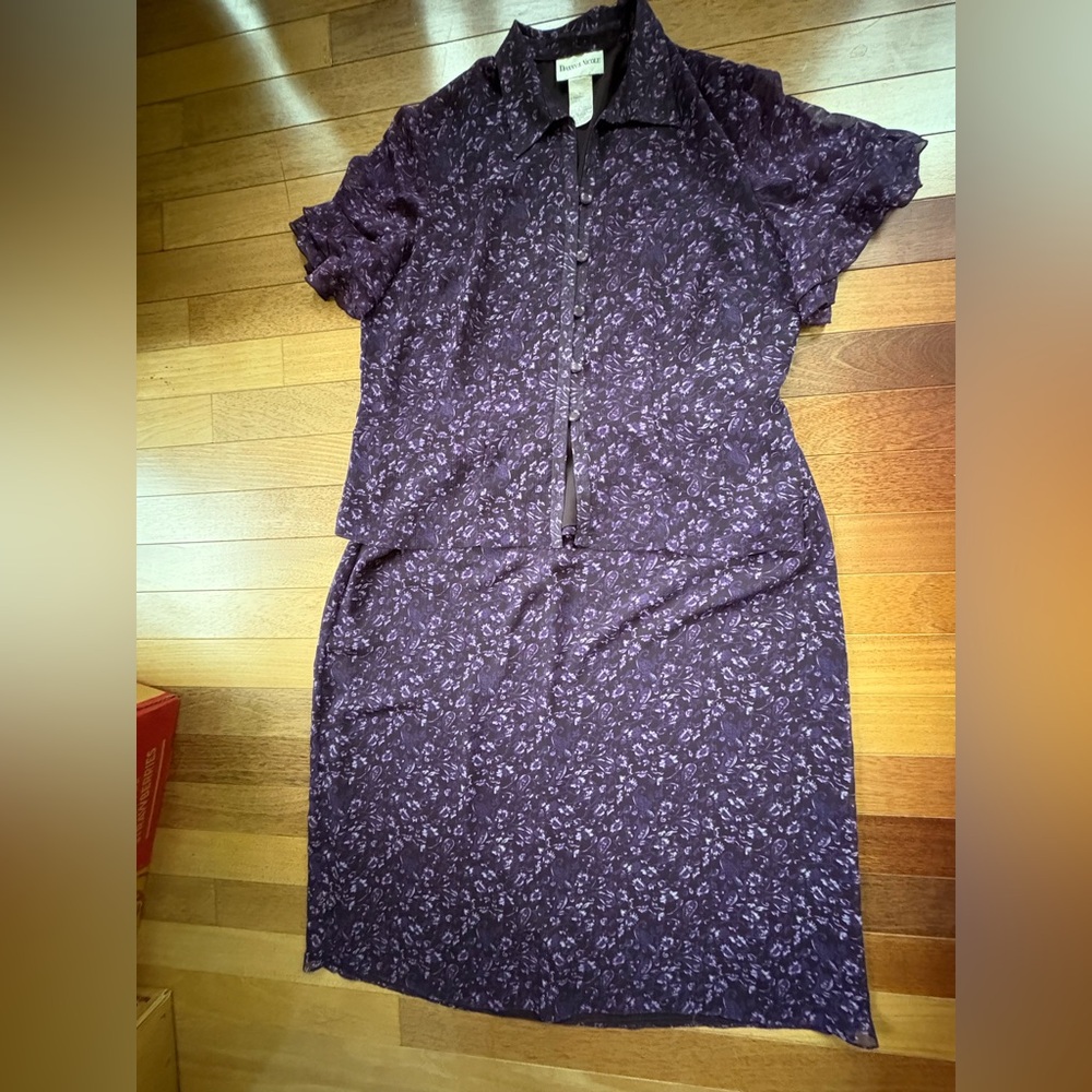 Danny & Nicole Dark Purple Patterned Floral Set - Blouse and Skirt
